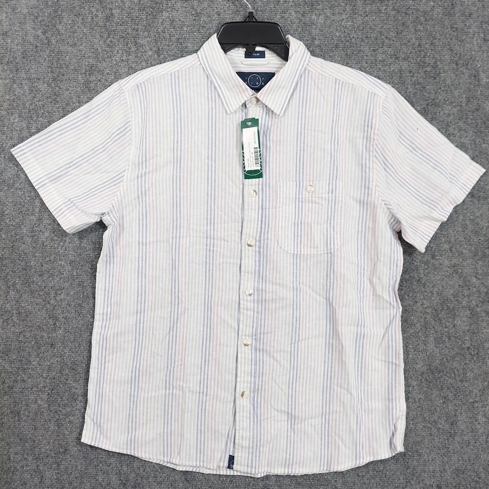 Even‎ Tide Shirt Mens M Light Purple Striped Linen Short Sleeve Kai Stitch Fix